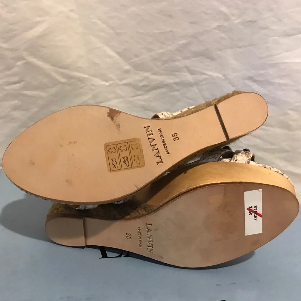 Lanvin White Snakeskin-Print Wedge Espadrille Sandals with Black Studs
